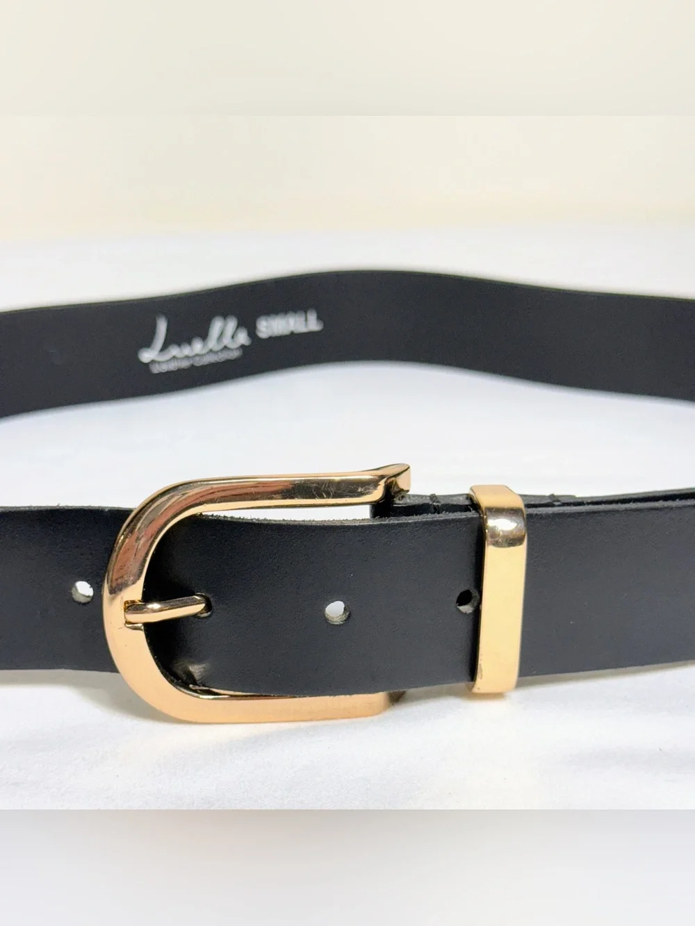 Luella Leather Collection Black Leather Belt Gold Buckle Small